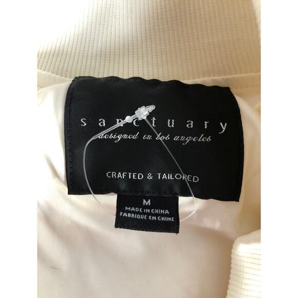 Sanctuary Imperial Bomber Jacket Faux Shearling Fleece Ribbed Trim Cream White M - Picture 5 of 9